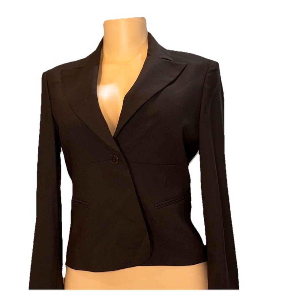 BCBG Max Azria Med Black Wool‎ Spandex Poly Rayon Dressy Kick Back Blazer Jacket